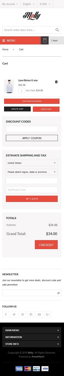 Checkout Cart page mobile