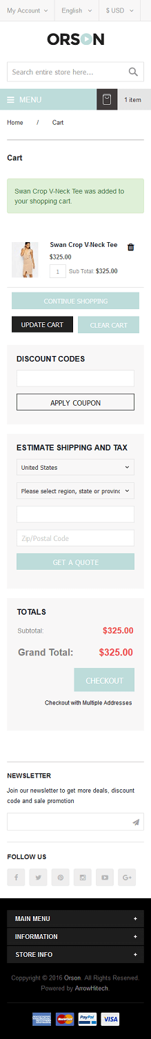 Checkout Cart page mobile